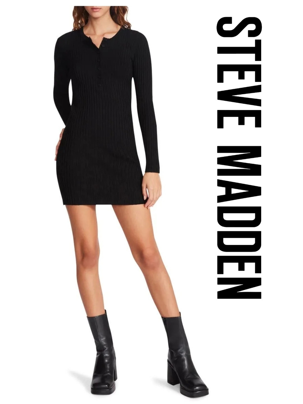 Steve Madden - Lexie Sweater Casual Dress, Black, Medium US